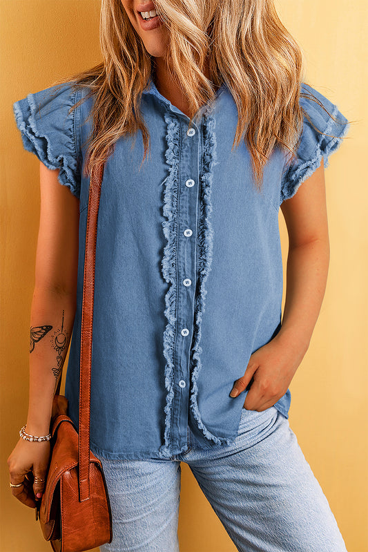 Ashleigh Blue Bouton Avant Flux Flayed Denim Top