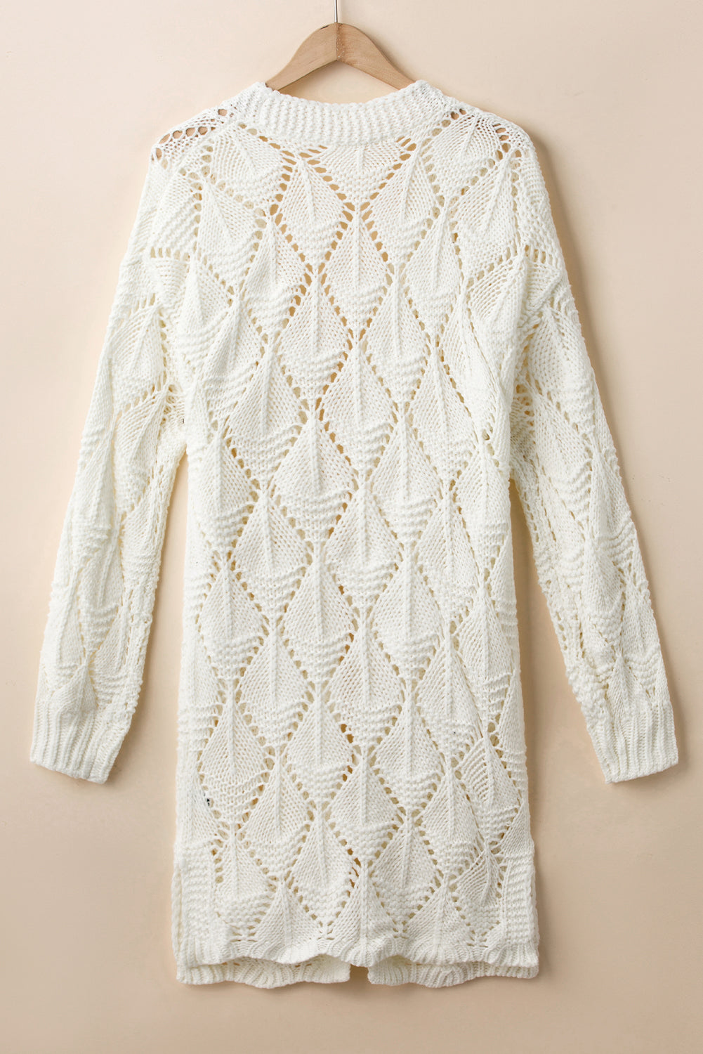 White Rhombus Hollowed Knit Open Front Cardigan