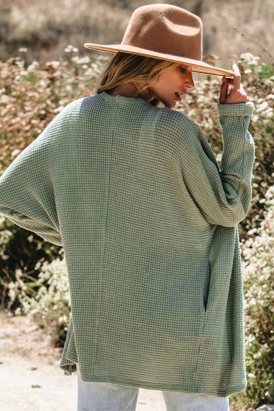 Cardigan ouvert sur le devant en tricot gaufré Laurel Green