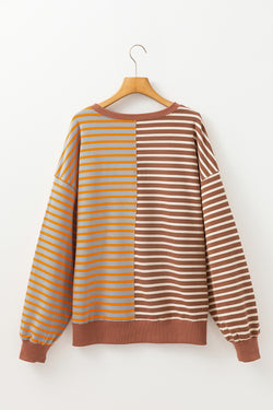 Oversize sweatshirt with relaxed stripes and color block stripes with falling chestnut shoulders