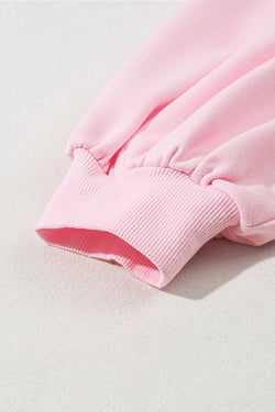 Light Pink Embroidered Bow Lantern Sleeve Oversized Sweatshirt