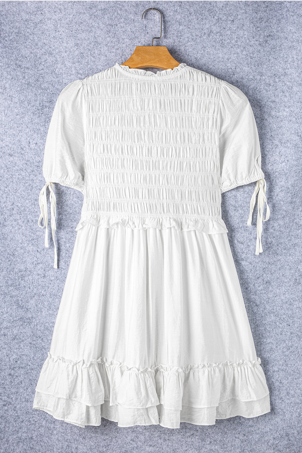 TIPA WHITE MANECHA CORTA SMOCKED ROLLE MINI VESTO