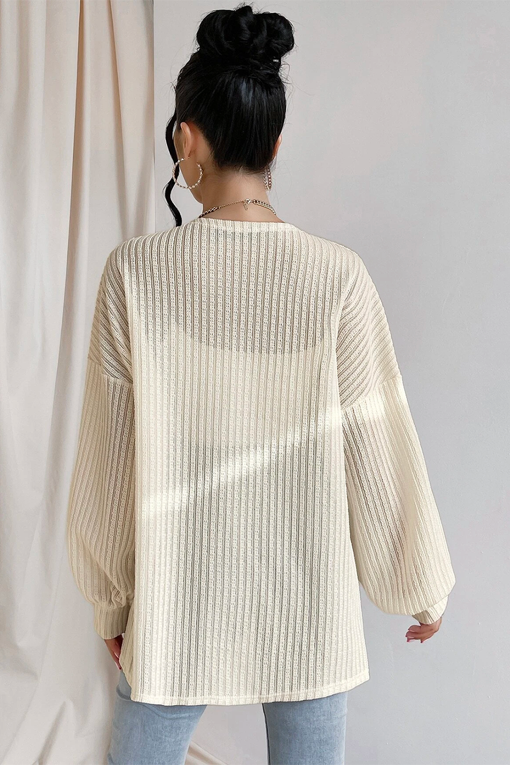 Manica lanterna testurizzata beige kimono