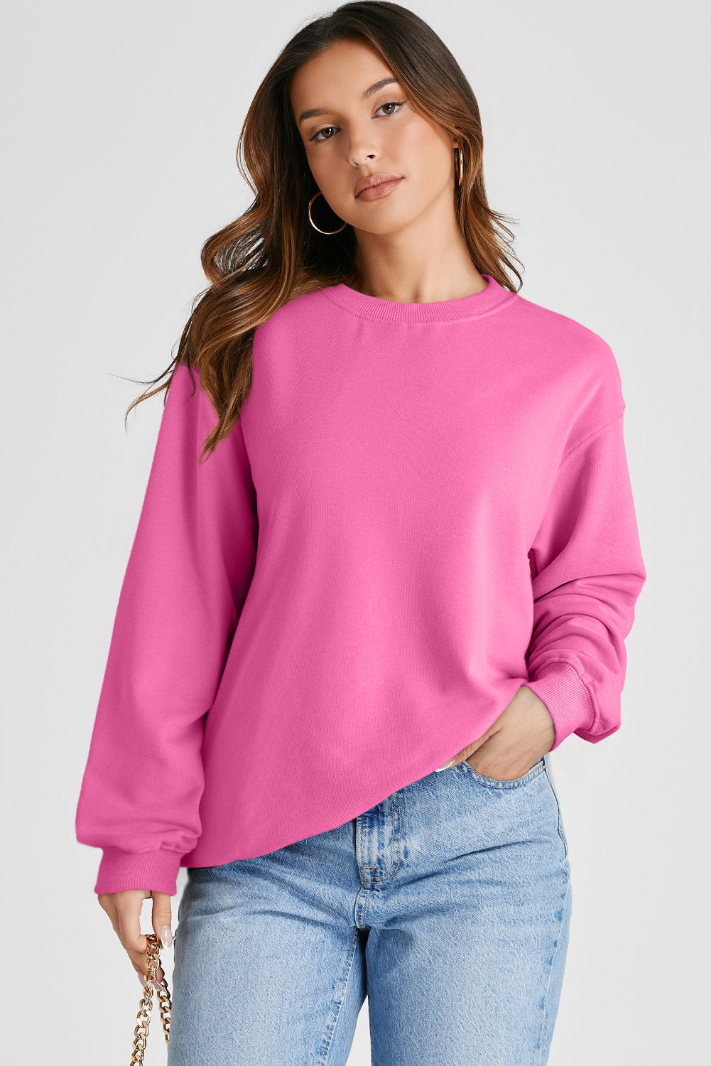 Bonbon Plain Drop Schulter -Crewneck Pullover Sweatshirt