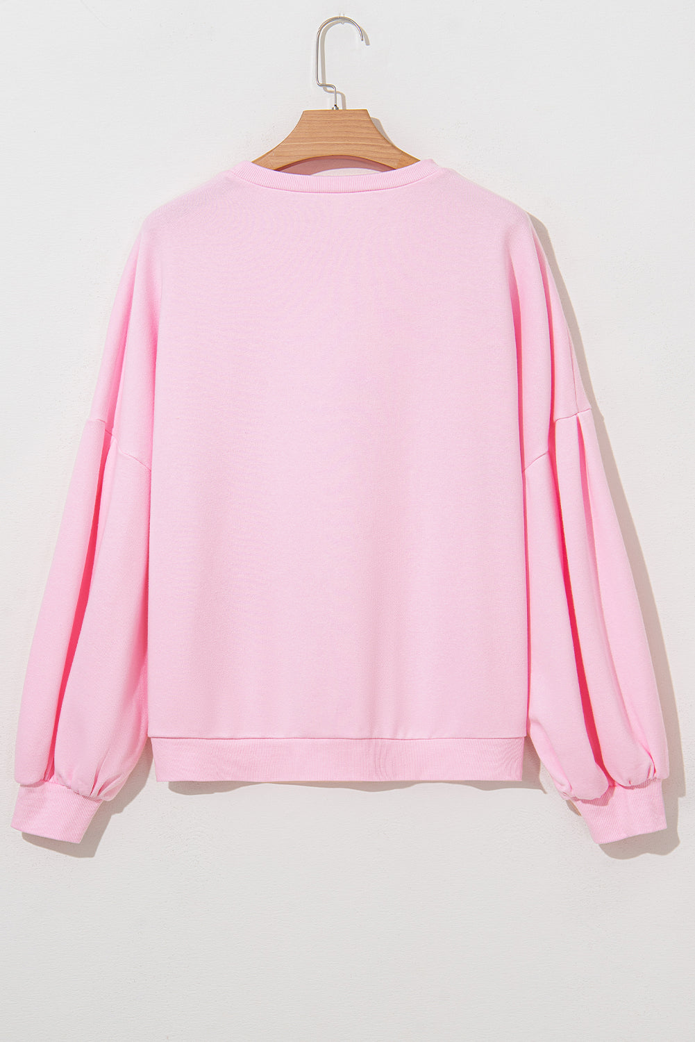 Sweat-shirt surdimensionné à manches lanterne et nœud brodé rose clair