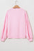 Light Pink Embroidered Bow Lantern Sleeve Oversized Sweatshirt