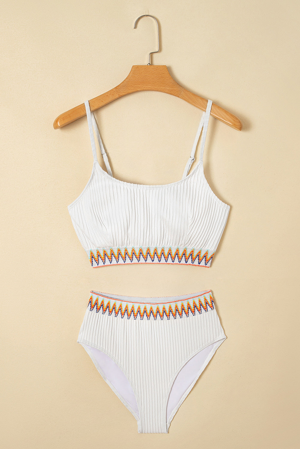 Bikini Taille Haute – Design Colorblock avec Tissu Texturé *