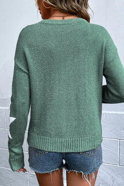 Green drop shoulder sweater with star pattern