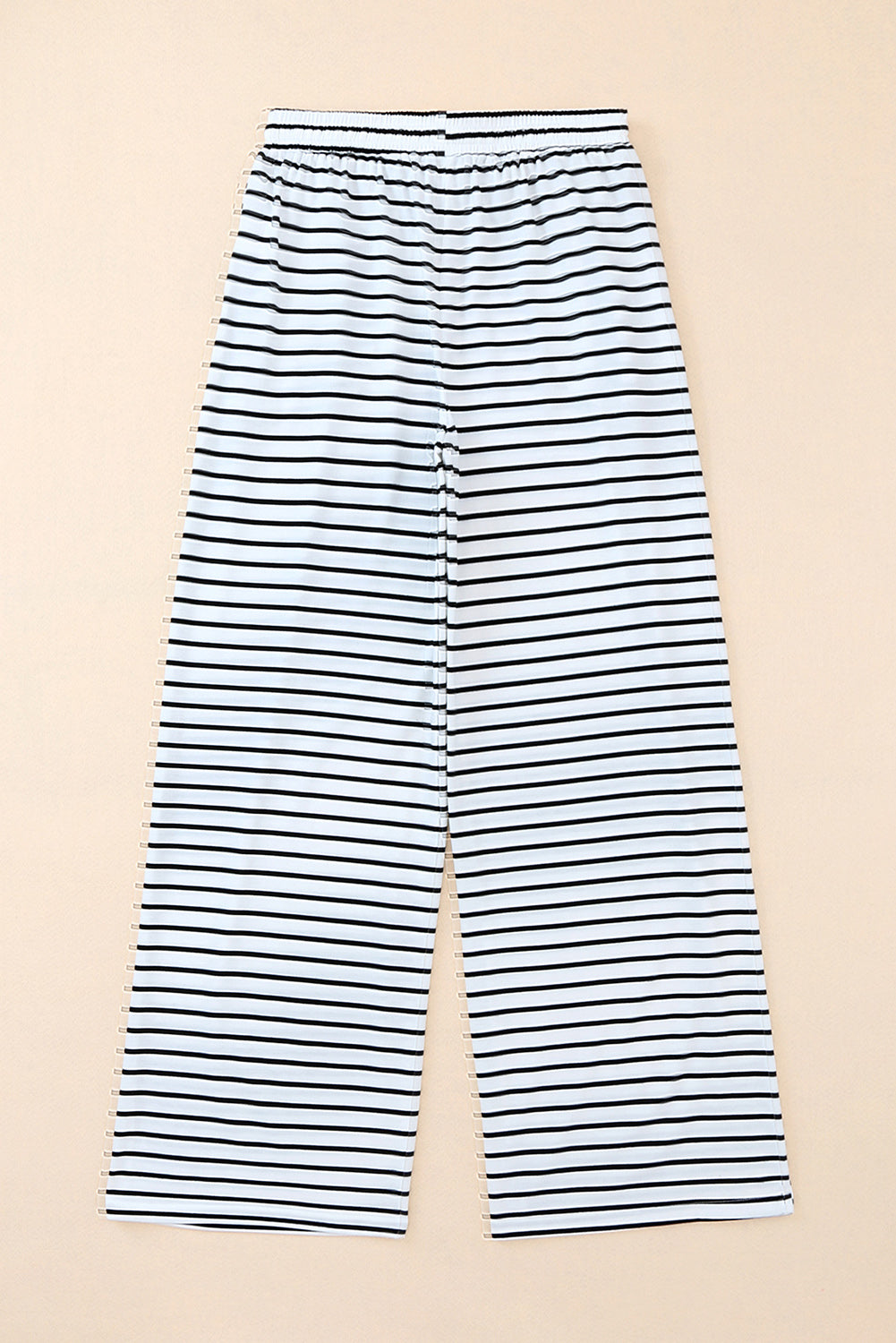 White Drawstring Striped Wide Leg Pants