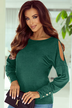 Asymmetrical green buttoned high with long sleeves and cutouts