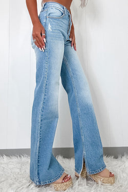 Myosotis - High waisted straight leg jeans with split leg