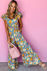 Combinaison taille haute froncée à imprimé floral jaune *-A WOMAN WE LOVE