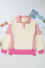 French Terry knitting top in patchwork collar and pink stripes