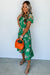 Robe midi smockée à plusieurs niveaux et imprimé floral vert