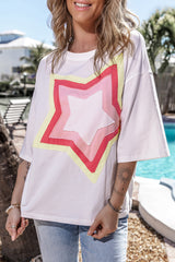 T-shirt oversize blanc à manches mi-longues *