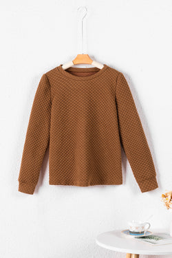 Brown puff sleeve sweatshirt with solid color quilting