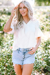Blouse blanche à col  de fleurs-A WOMAN WE LOVE