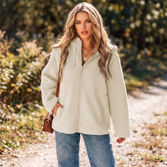 Veste polaire beige zippée à capuche avec poches