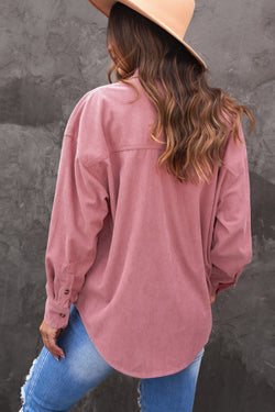 Pink shirt with ribbed velvet buttoned pocket