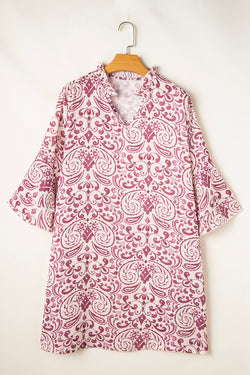 Rose mini-ride with cashmere print and 3/4 sleeves *