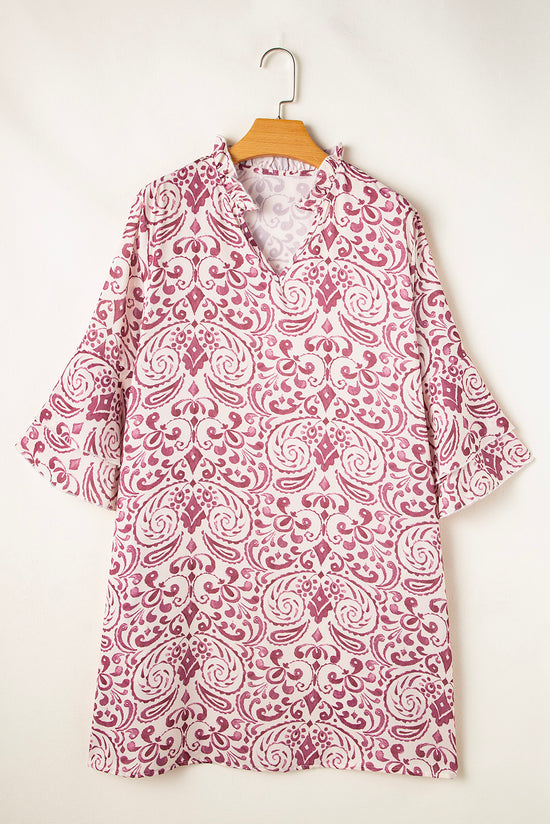 Rose mini-ride with cashmere print and 3/4 sleeves *