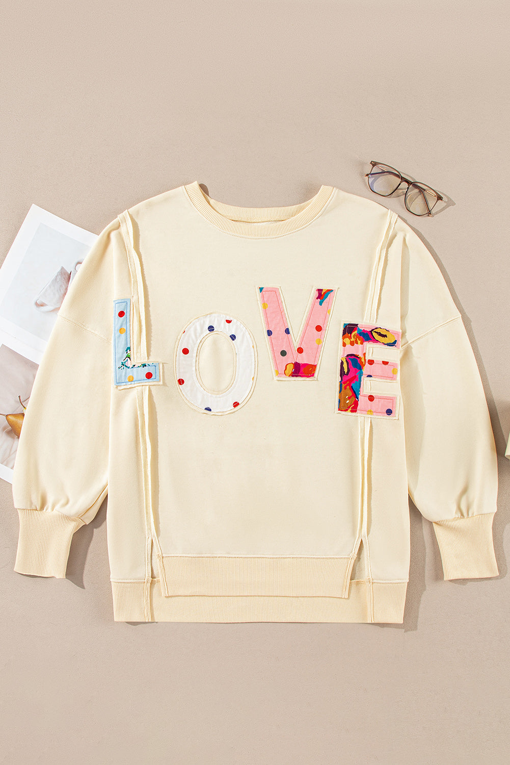 Sweat-shirt oversize graphique LOVE PATCH abricot