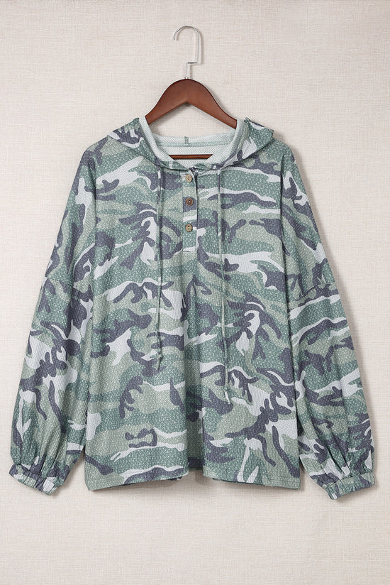 Oversize green hooded with long sleeve and camouflage print