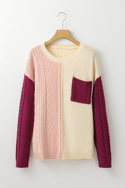 Color Block sweater with plated pockets and drooping shoulders