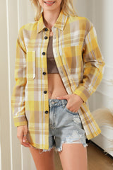 Chemise jaune à carreaux boutonnée avec poche plaquée-A WOMAN WE LOVE