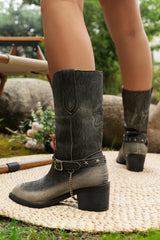 Bottes western marron foncé effet vieilli à bout pointu et talon large