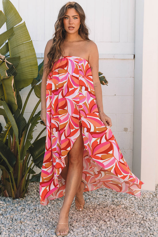 Vacay dress high and low strip with pink flowers *