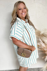 Camisa corta con manga corta abotonadas y rayas grandes para verde Saint-Patrick