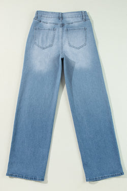 Myosotis - High waisted straight leg jeans with split leg