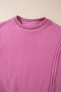 Hot Pink Oversized Drop Shoulder Sweatshirt with Sherpa Stitching