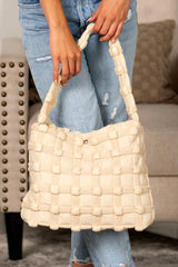 Sac d’épaule beige à texture tressée et forme carrée