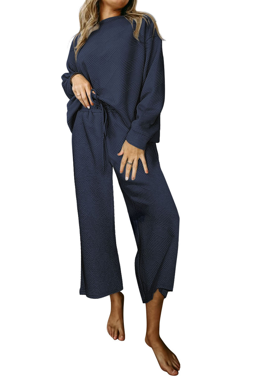 Navy Blue Ultra lose strukturierte 2pcs Slouchy Outfit