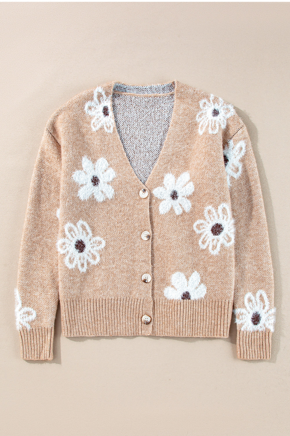 Smoke Grey Floral Stampa a V Neck a maglia abbottonatura cardigan