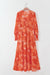 Orange Tiered V-Neck Bishop Sleeve Floral Boho Maxi Dress