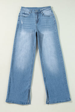 Myosotis - High waisted straight leg jeans with split leg