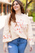 Plus Size Beige Floral Patch Side Slit Crew Neck Top