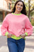 Pink bubble sleeve color block sweatshirt