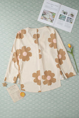 Chemisier oversize kaki à imprimé floral, haut et bas, col en V, nervuré-A WOMAN WE LOVE