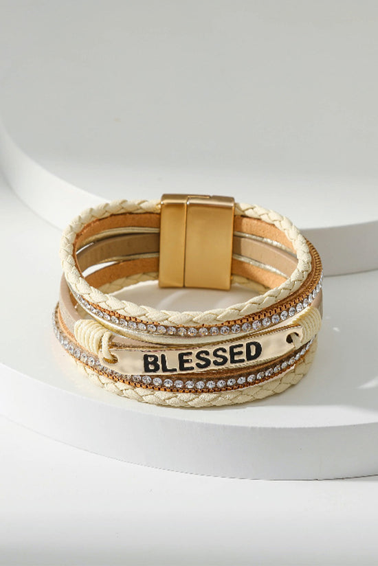 Brazalete beige de bucle trenzado con diamantes de mantequilla