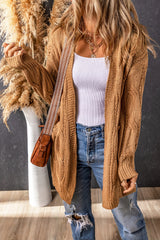 Cardigan kaki en maille torsadée à œillets et bordures côtelées-A WOMAN WE LOVE