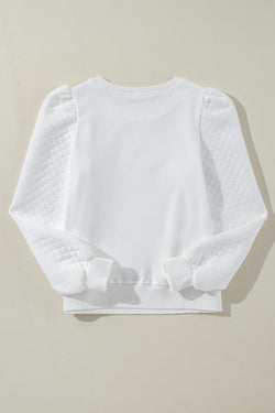 United white sweatshirt with puffy sleeves and round neck