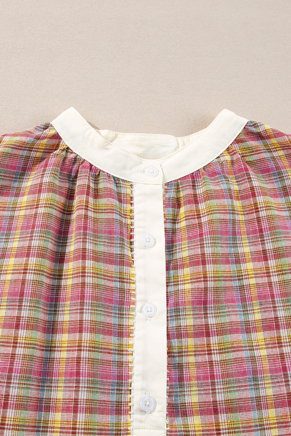 Patchwork à plaid rose colorblock Henley