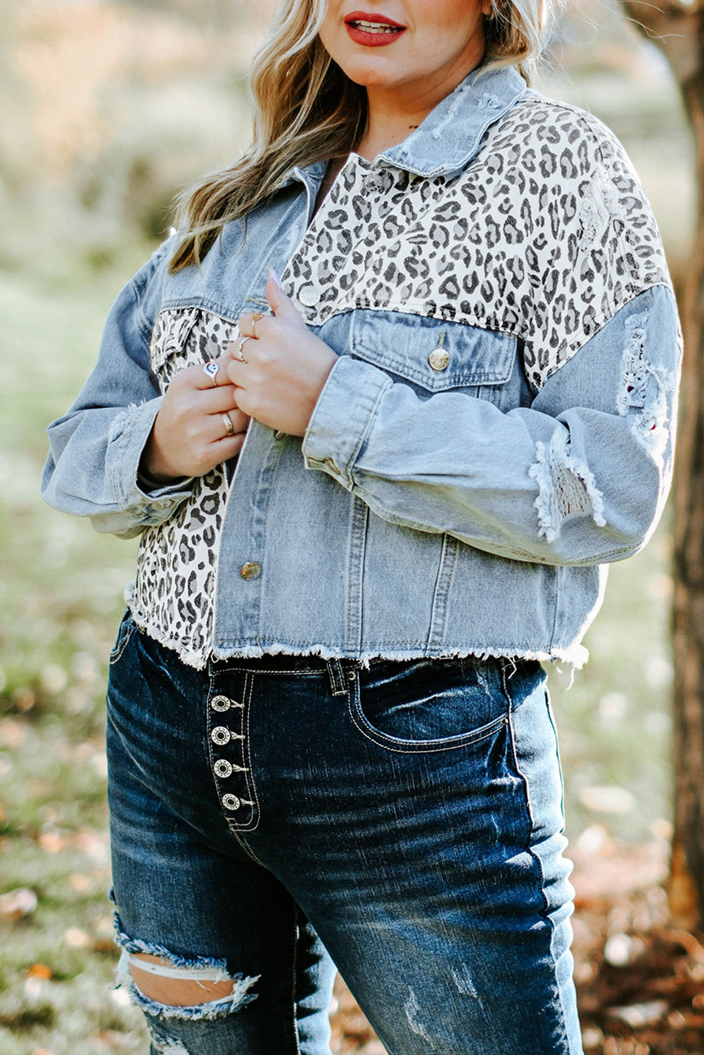 Veste en jean coupé de Léopard bleu