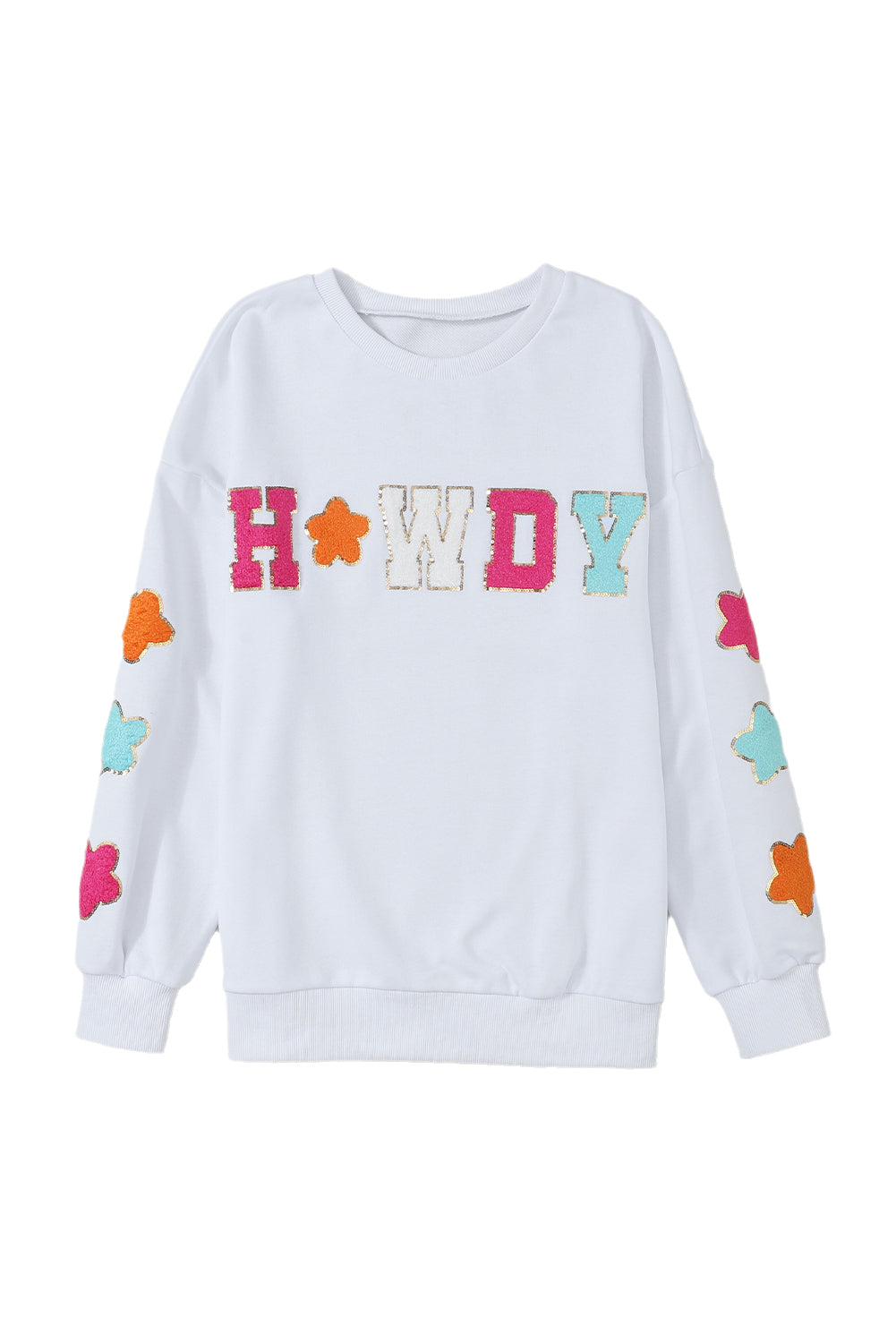 Weiß Howdy Glitter Chenille Patch Grafik Casual Sweatshirt