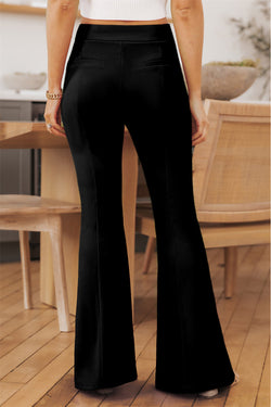 Pantalon taille haute noir à ourlet fendu