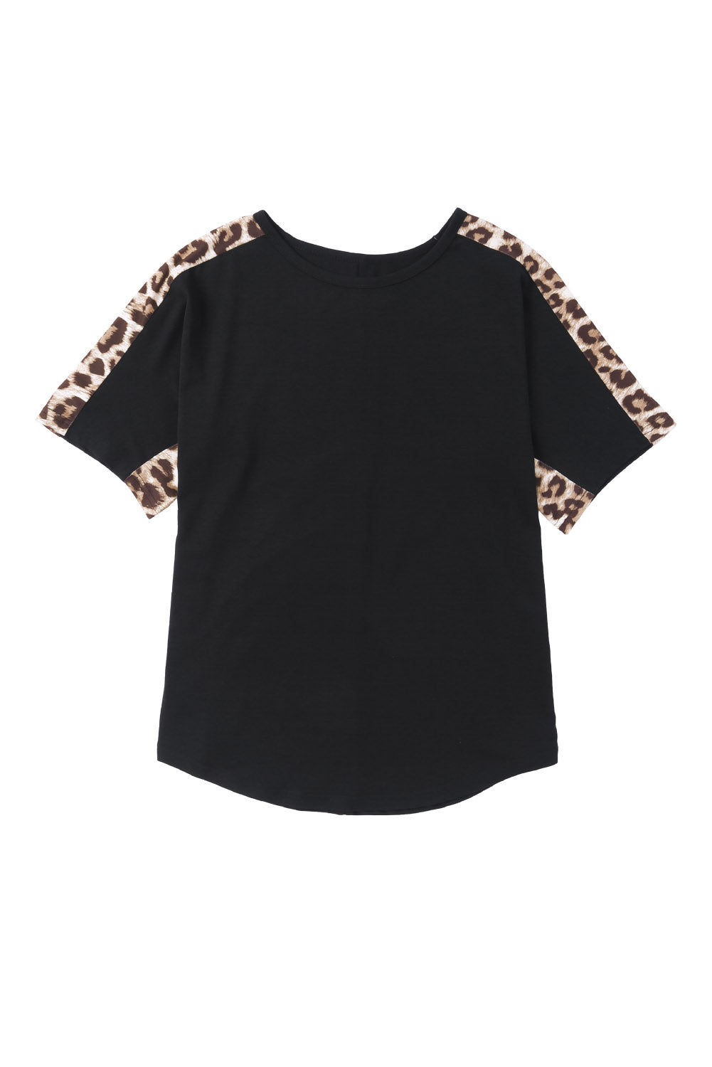 Camiseta de manga corta de empalme de leopardo negro